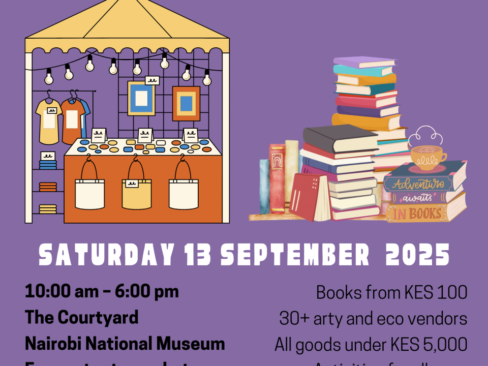 Whether you're a bookworm looking for your next read or a lover of handmade goods, the KMS Pop Up Market & Second-hand Book Sale is an event you can't miss. Join us for a day filled with literary delights and unique handmade goodies, by some really talented local artists. There will be other fun family activities on the day. Saturday, 13 September 2025, Nairobi National Museum 10am -6pm FREE ENTRY